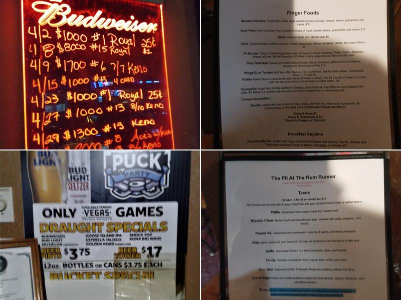 Rum Runner Desert Inn Menu