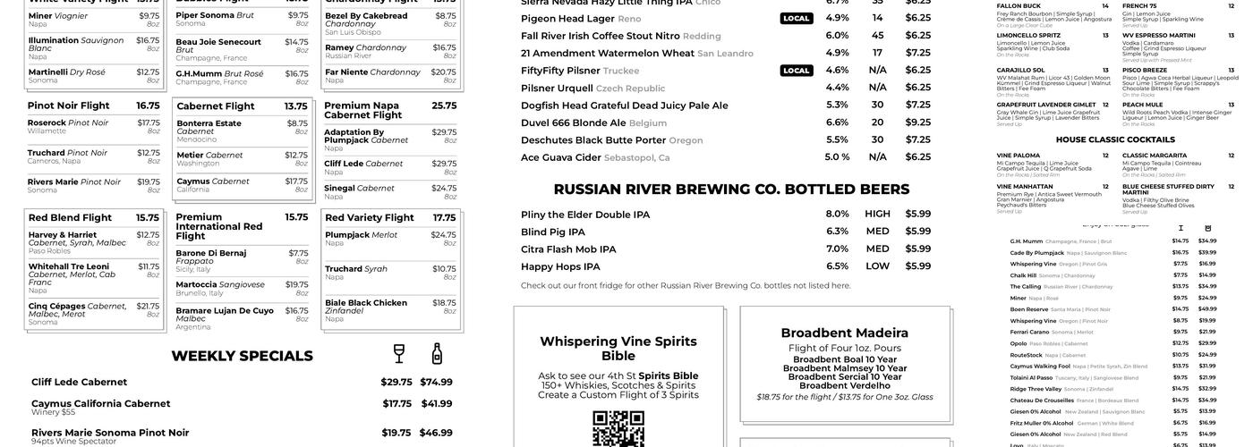 Whispering Vine - 4th St. Menu