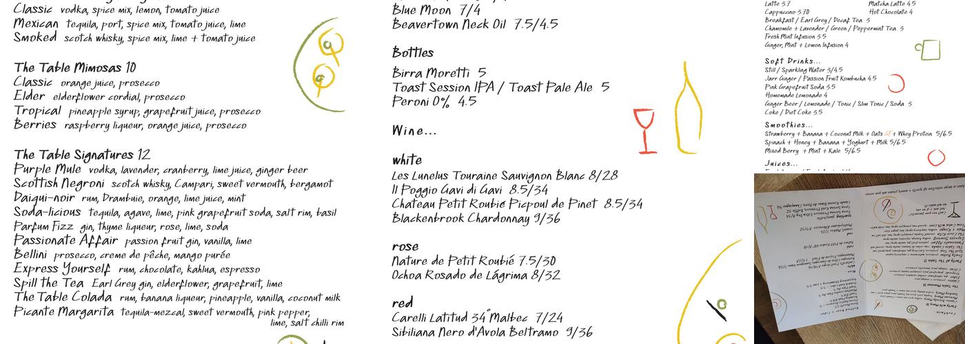 The Table Café Menu