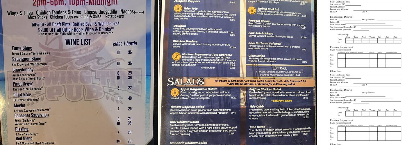 Flowing Tide Pub 2 Menu