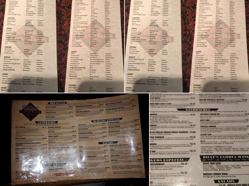 Billy's Long Bar Menu
