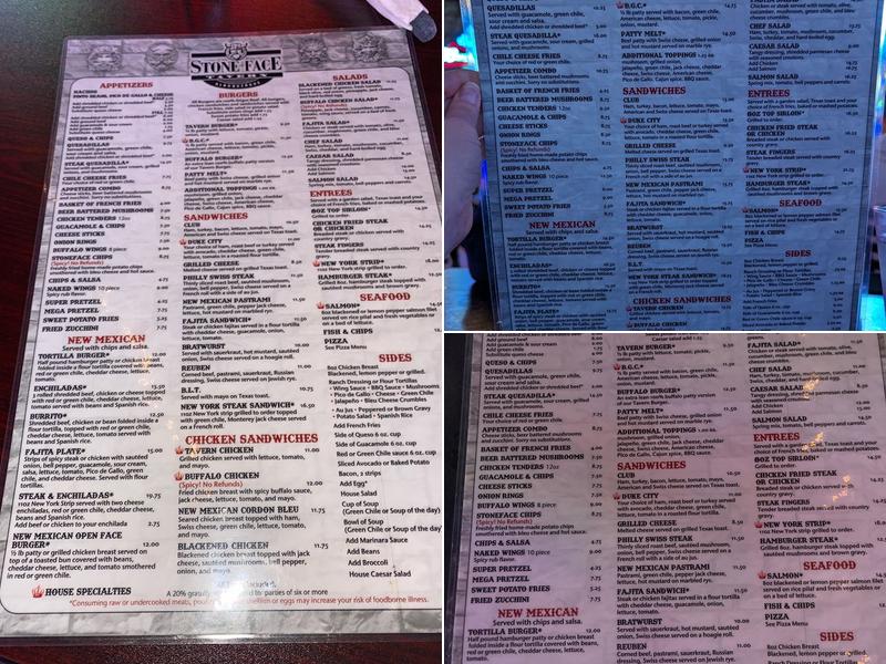 StoneFace Package Liquor Menu