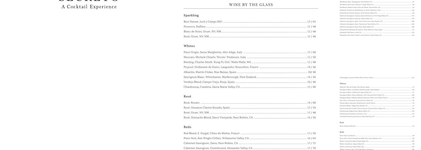 Secreto Lounge Menu