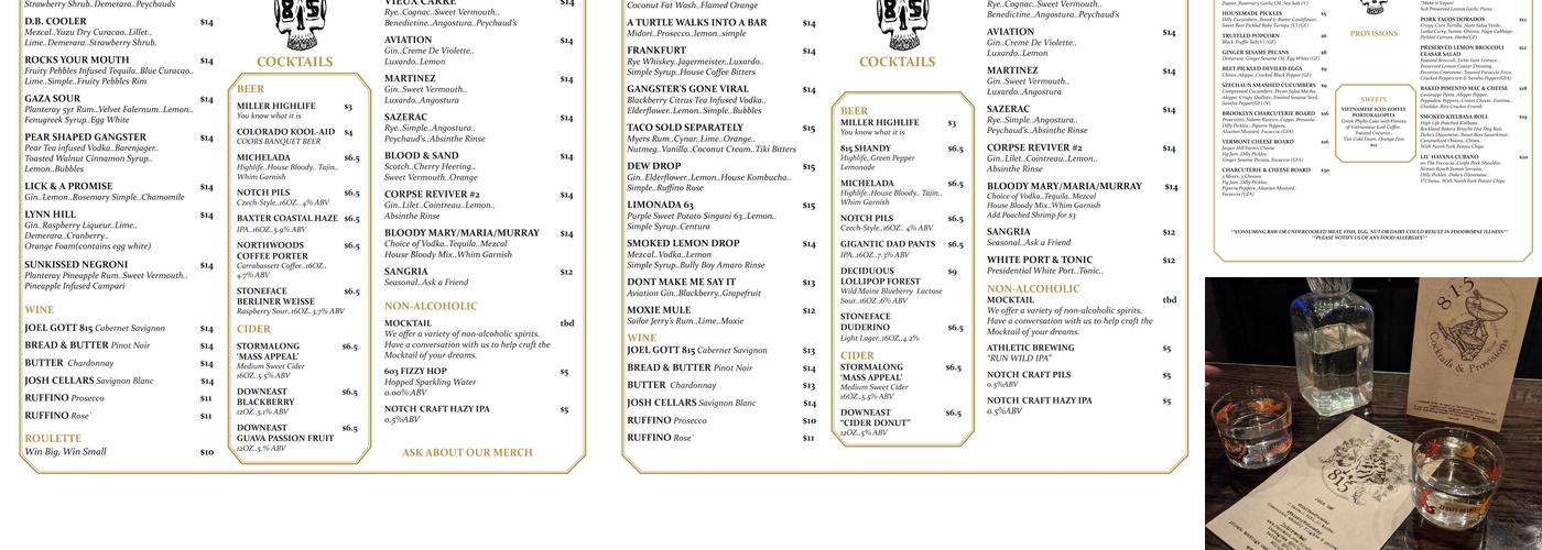 815 Cocktails & Provisions Menu
