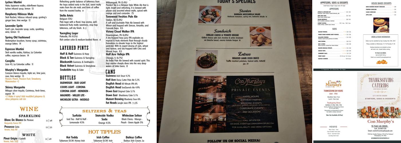 Con Murphy's Irish Pub Menu
