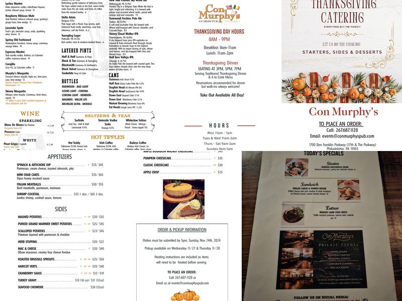 Con Murphy's Irish Pub Menu
