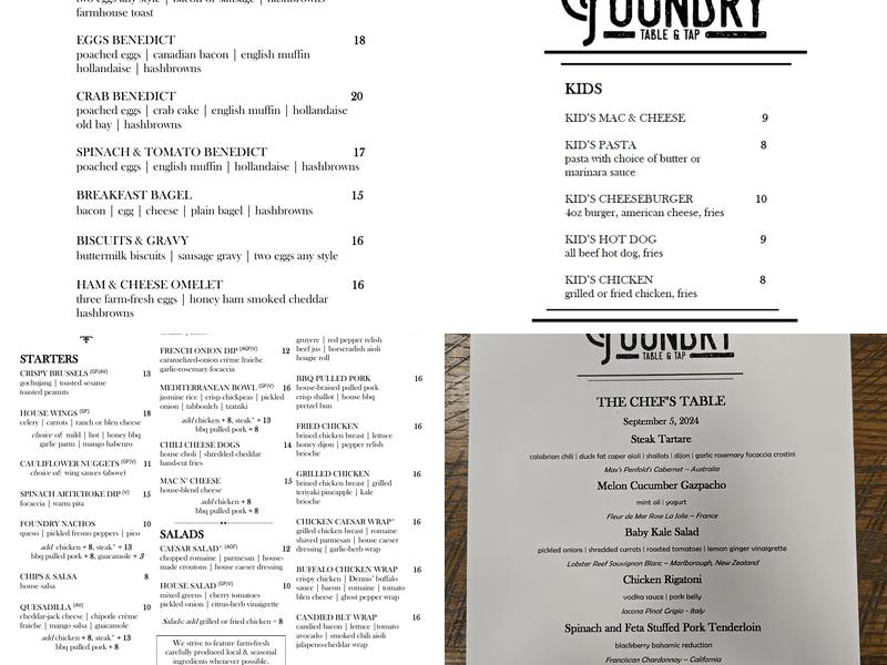 The Foundry | Table & Tap Menu