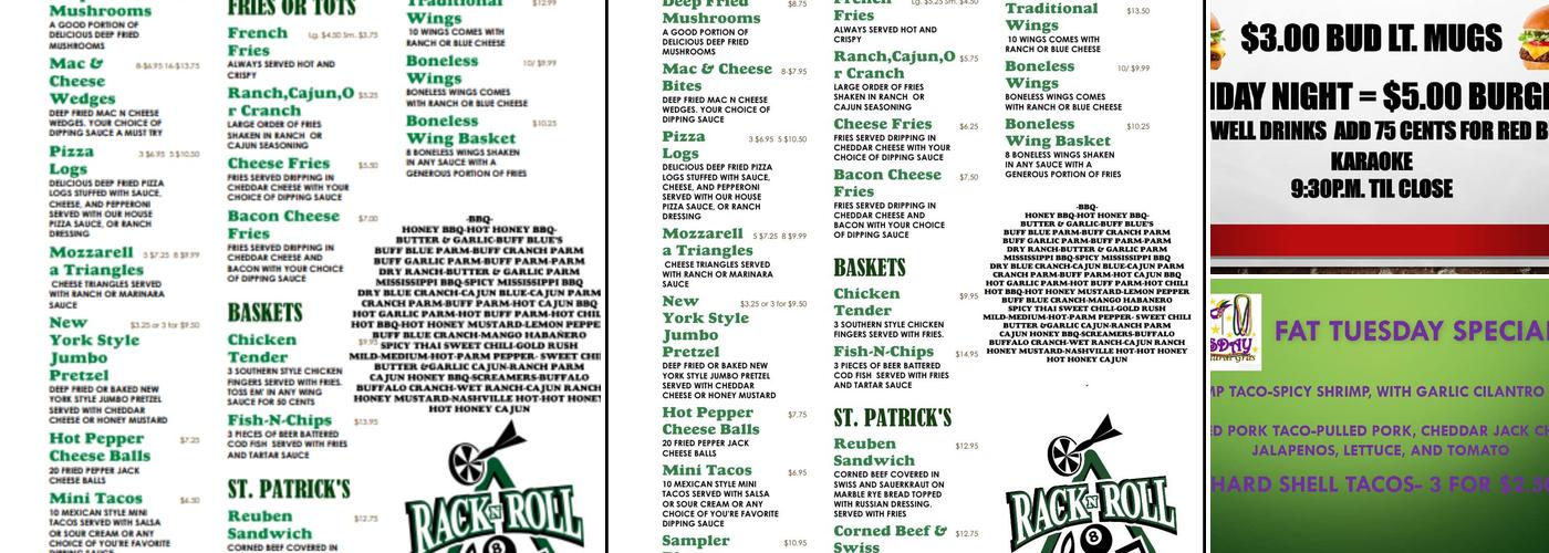 Rack & Roll Menu