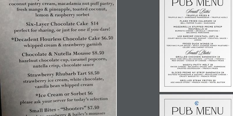 Erie Club Menu
