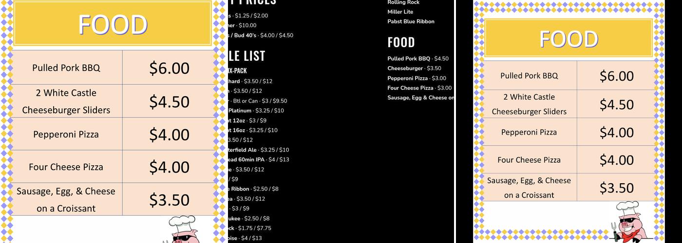 Jack's Pub Menu