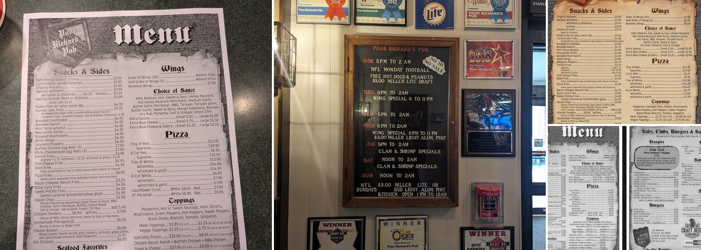 Poor Richards Pub Menu