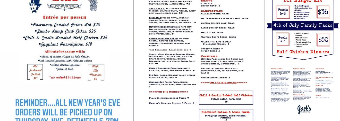 Jack’s Draft House Menu