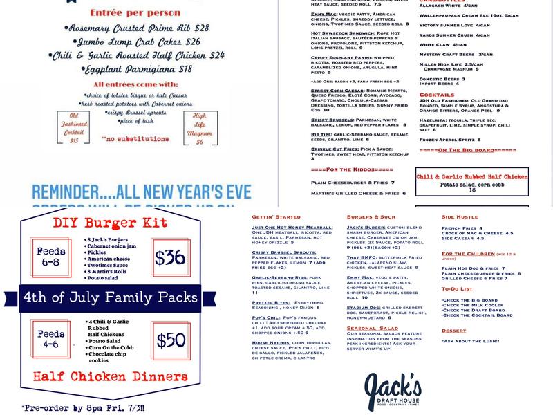 Jack’s Draft House Menu