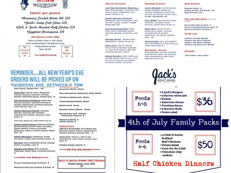 Jack’s Draft House Menu