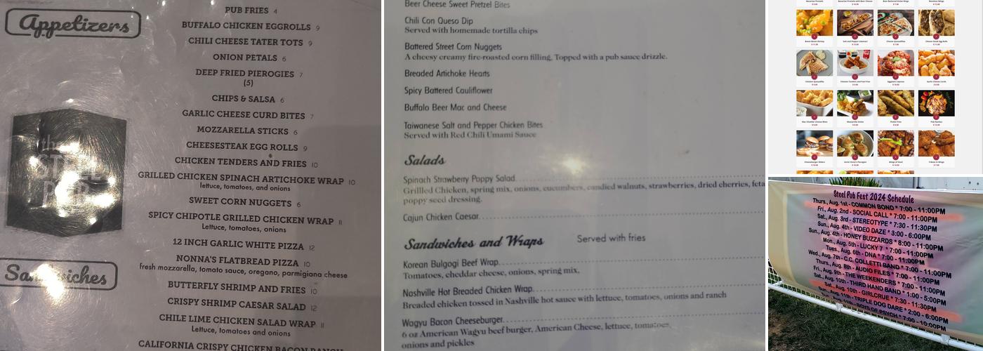 The Steel Pub Sports Bar and Grille Menu