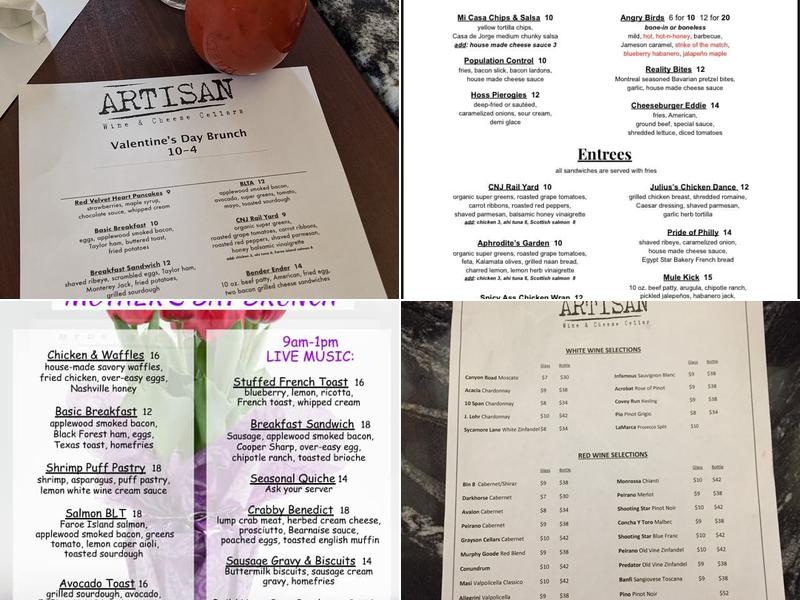 Artisan Wine and Cheese Cellars Menu