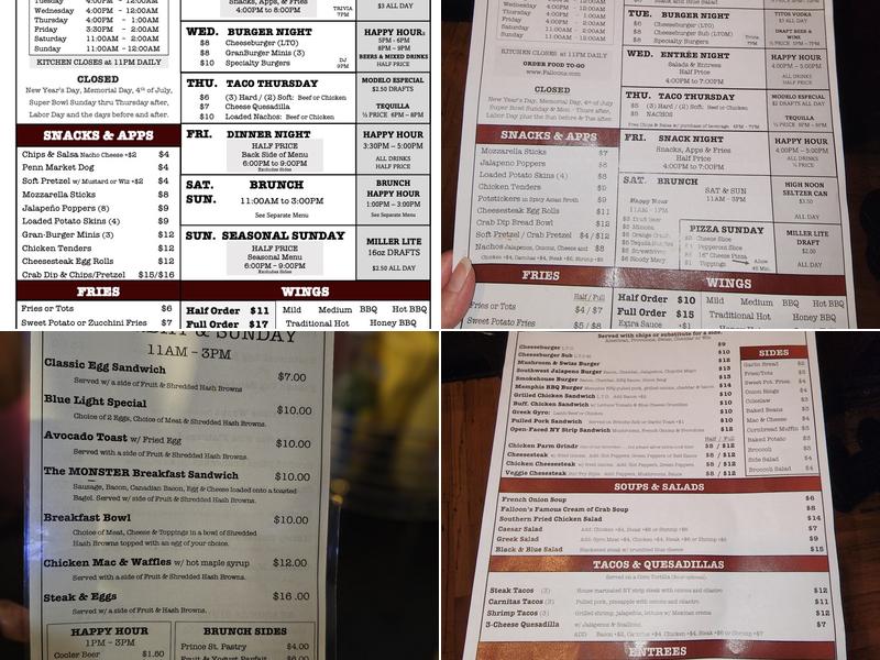 Granfalloons Tavern Menu