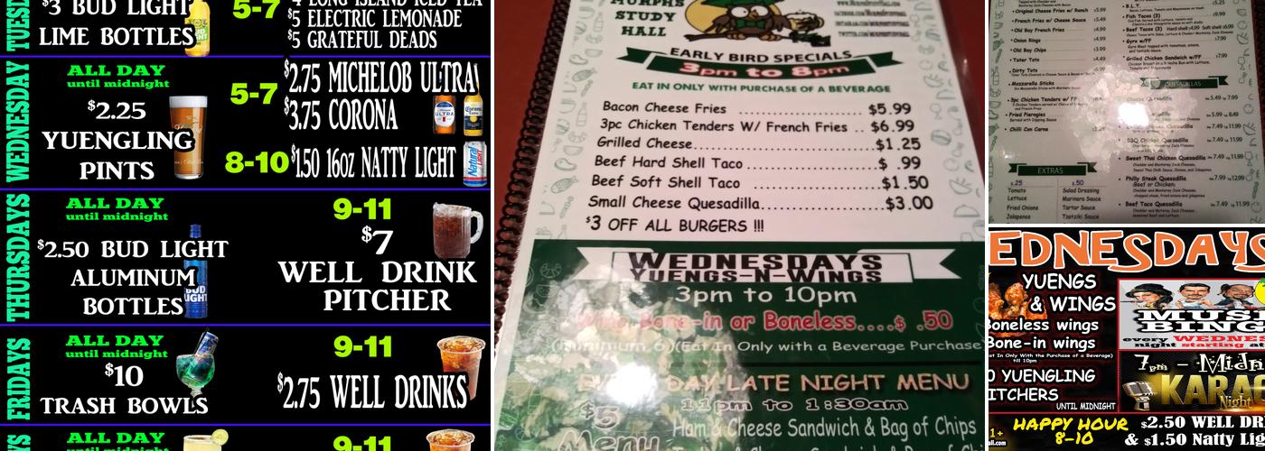 Murph's Study Hall Menu