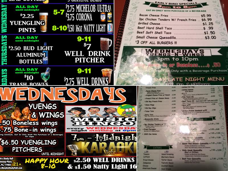 Murph's Study Hall Menu