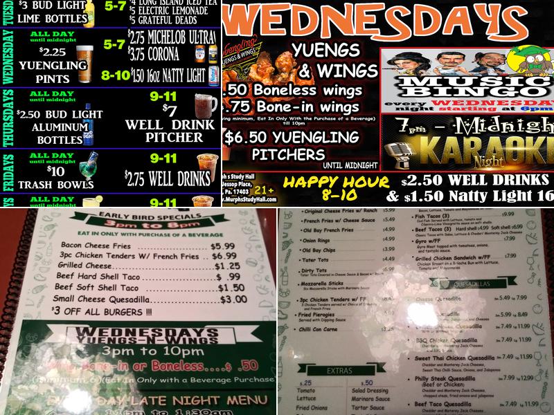 Murph's Study Hall Menu