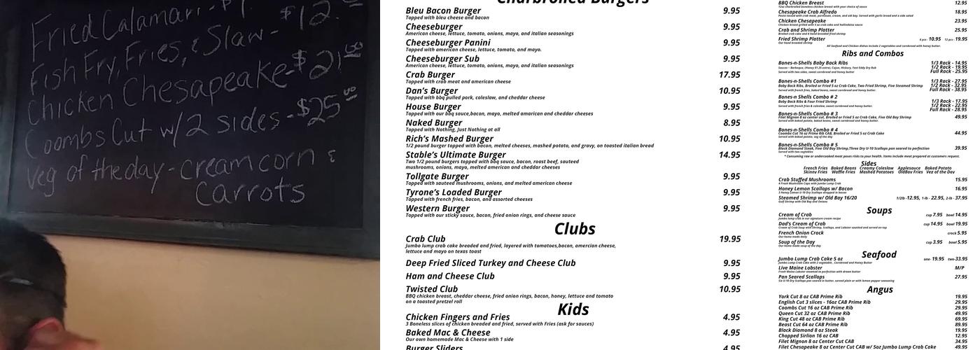 Coomb's Tavern / Bones n Shells Menu