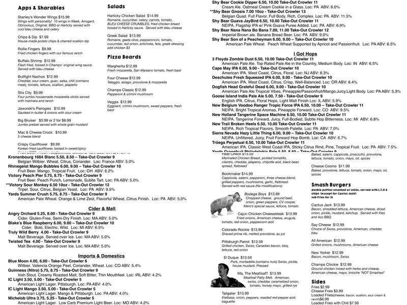 Champs Downtown Menu