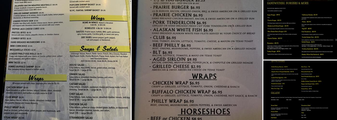 Prairie Inn Bar & Grill Menu