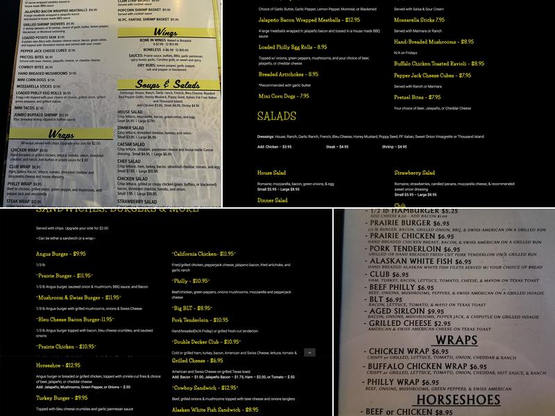 Prairie Inn Bar & Grill Menu