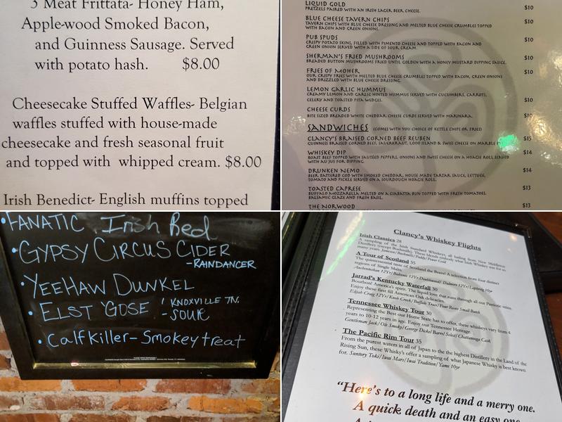 Clancy's Tavern & Whiskey House Menu