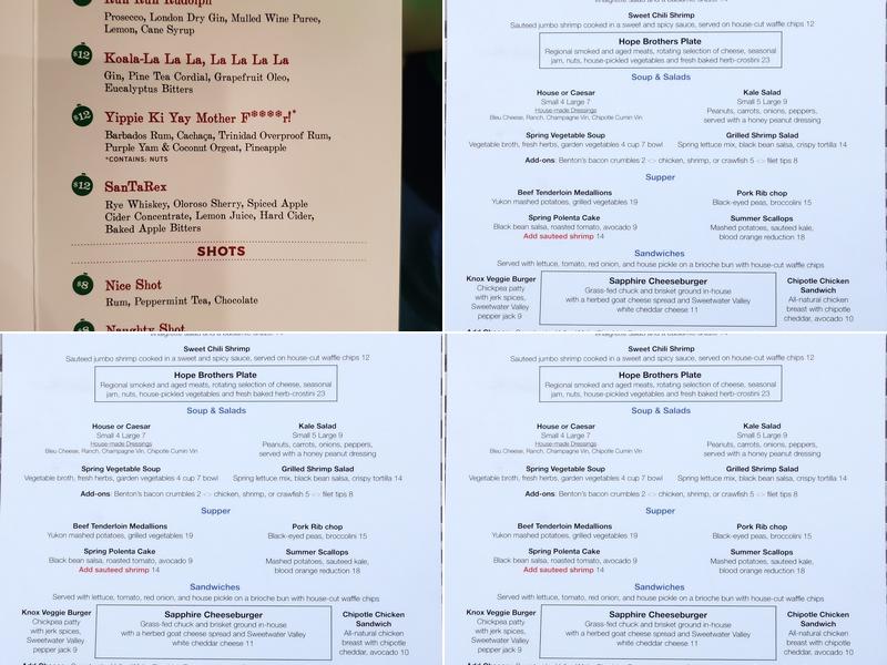 Sapphire: Fine Food and Fancy Drinks Menu