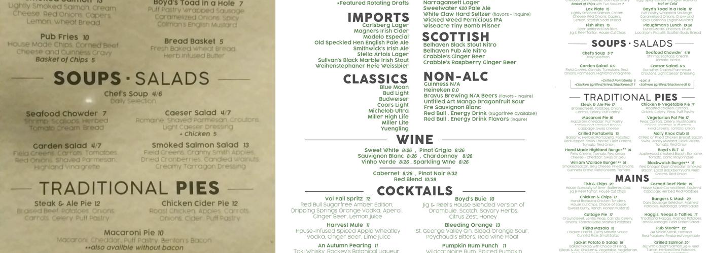 Boyd’s Jig and Reel Menu