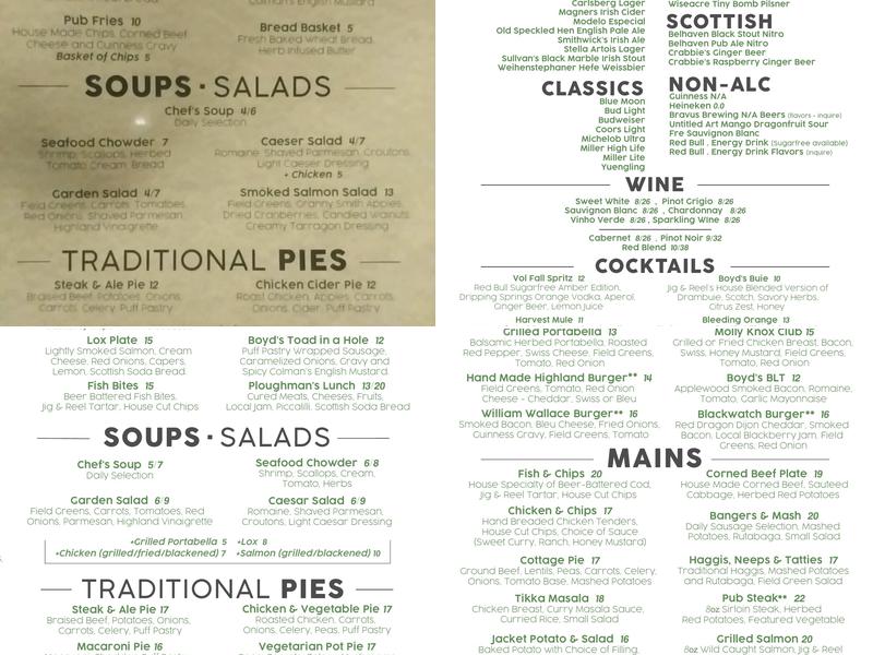 Boyd’s Jig and Reel Menu