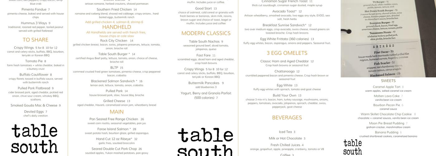 Table South Kitchen + Bar Menu