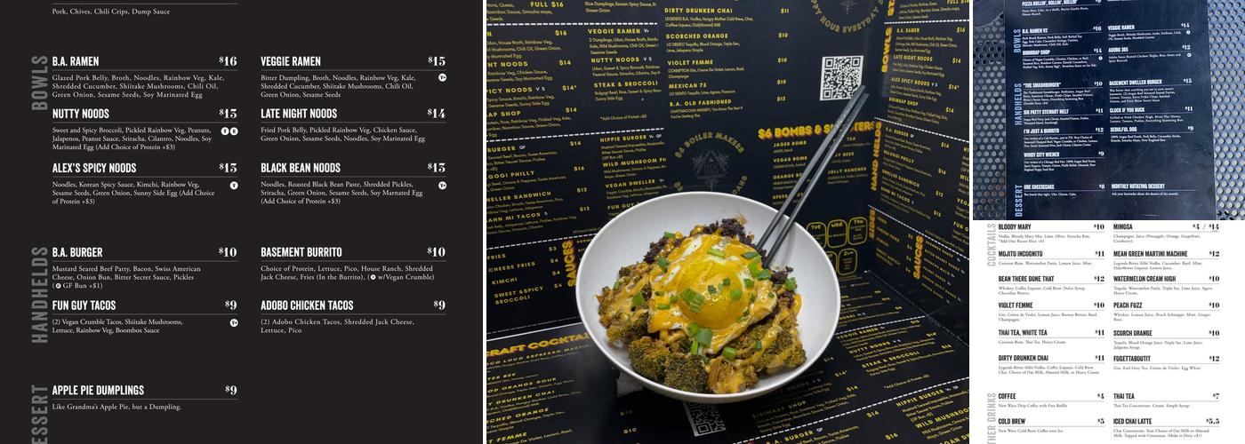 The Bitter Alibi Menu