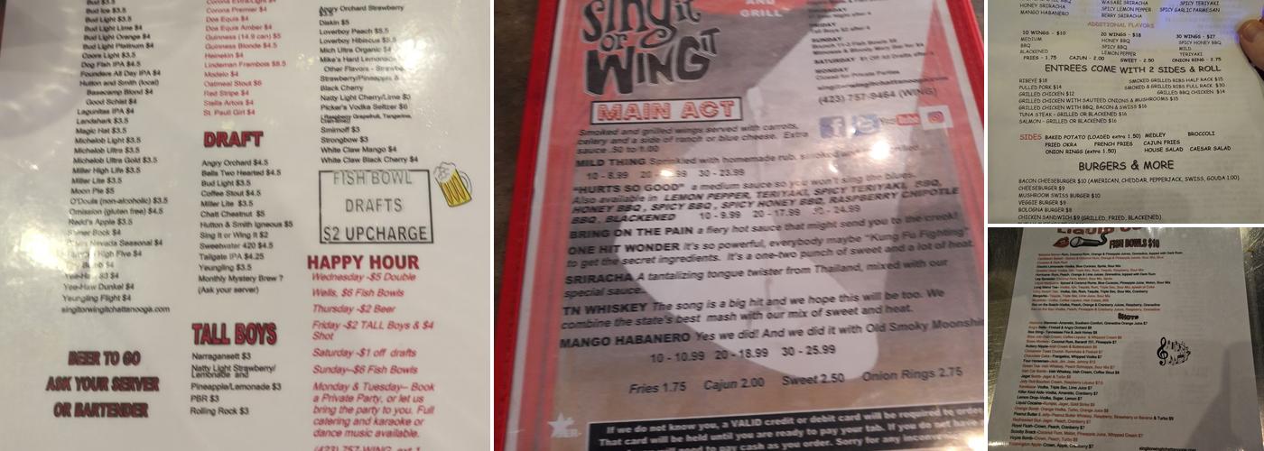 Sing It Or Wing It Menu