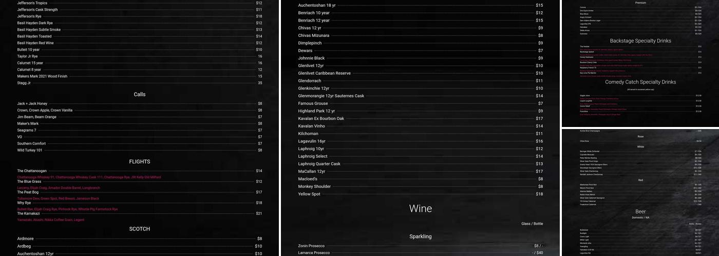Backstage Bar Menu