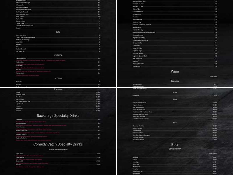 Backstage Bar Menu