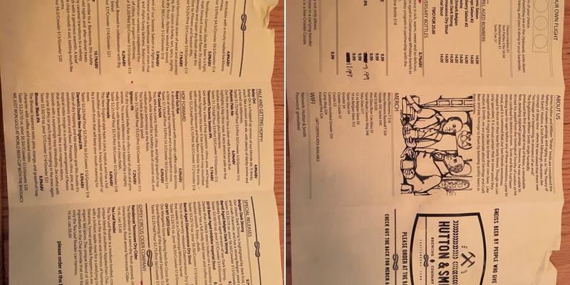 Hutton & Smith Brewing Co. Menu