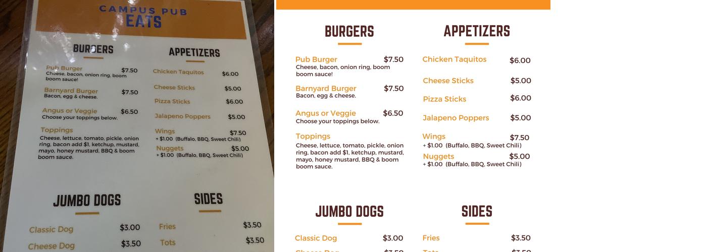 Campus Pub Menu