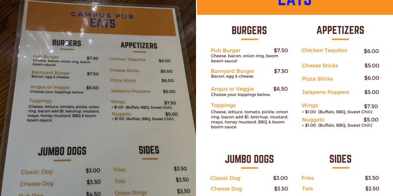 Campus Pub Menu