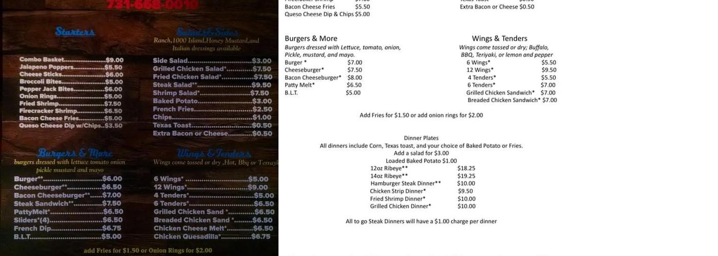 Cody's Saloon & Dance Hall Menu