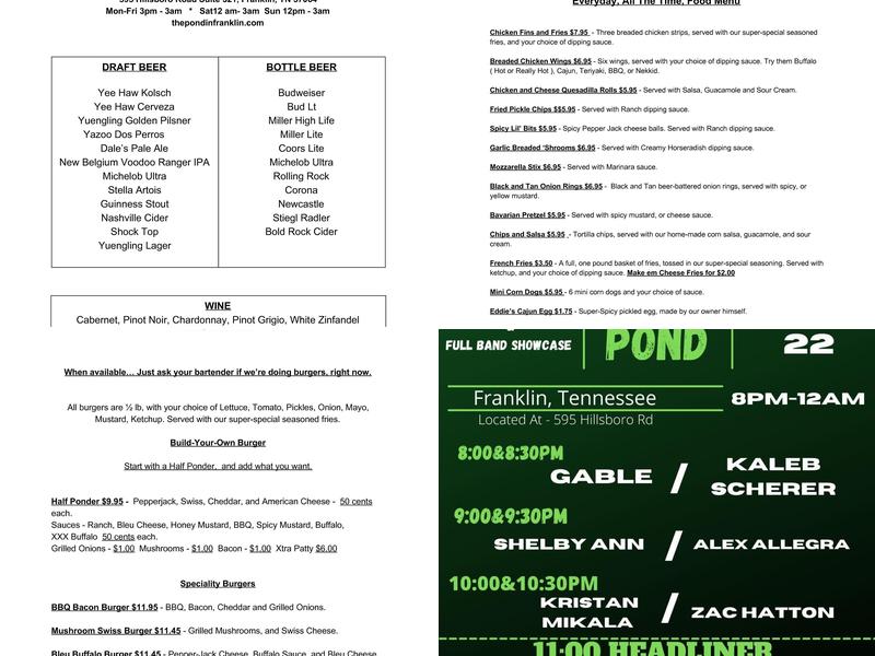 The Pond Menu
