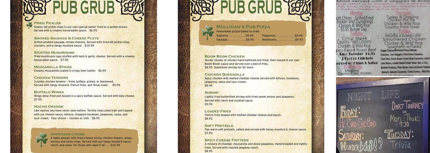 T J Mulligans Menu