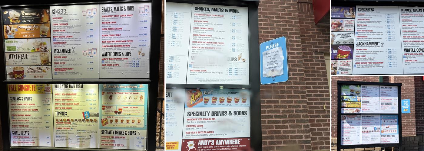 Andy's Frozen Custard Menu