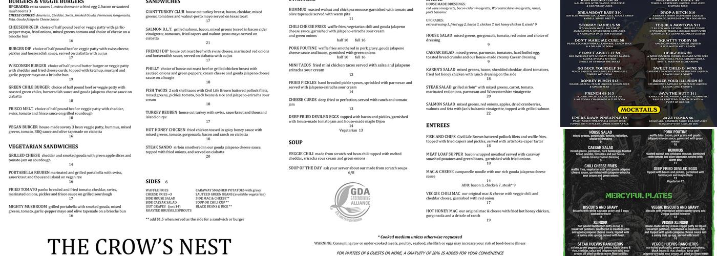 The Crow's Nest Menu