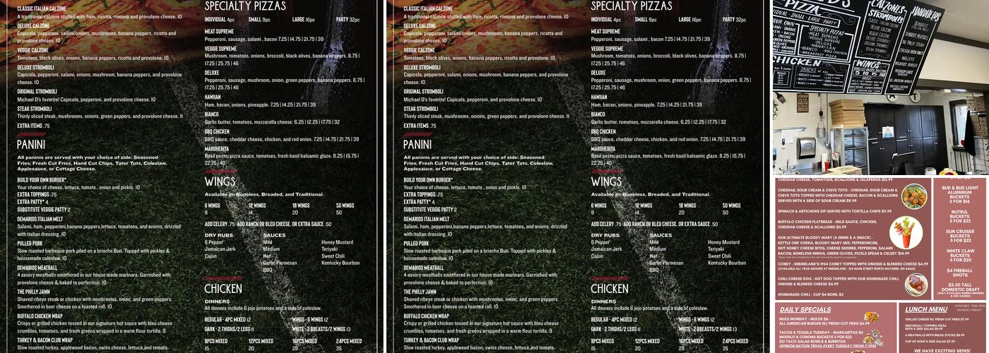 Michael D’s & Demario’s Pizza Menu