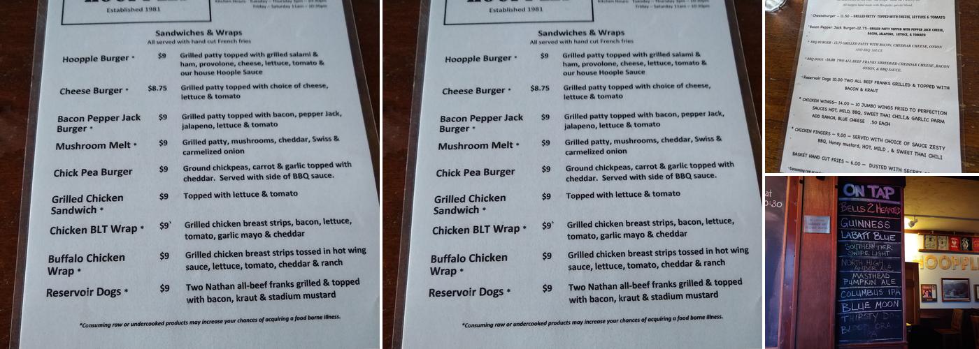 Hoopples Menu