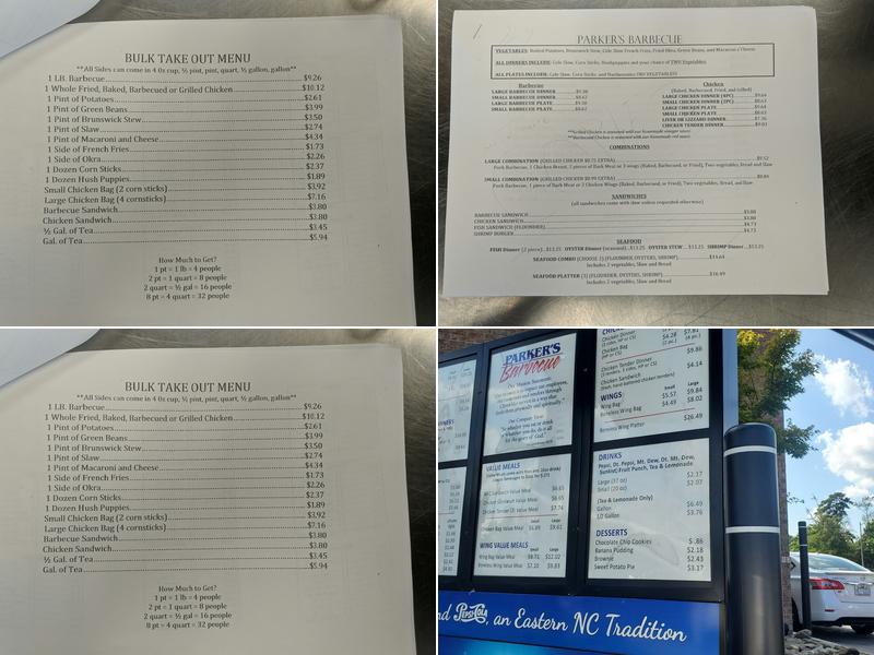 Parker's Barbecue Menu