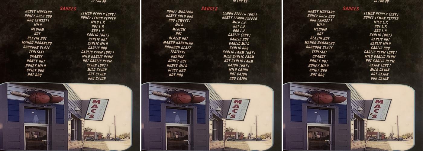 Macs' Sport Bar and Grill Menu
