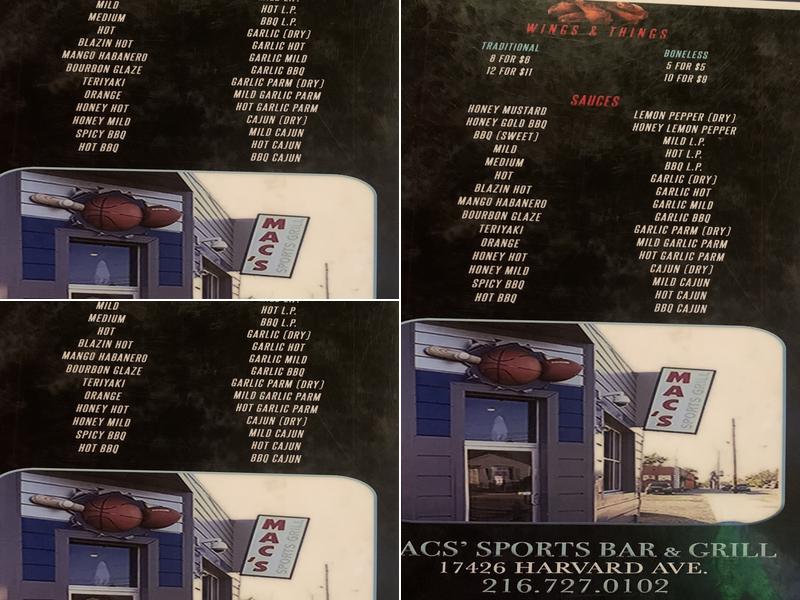 Macs' Sport Bar and Grill Menu